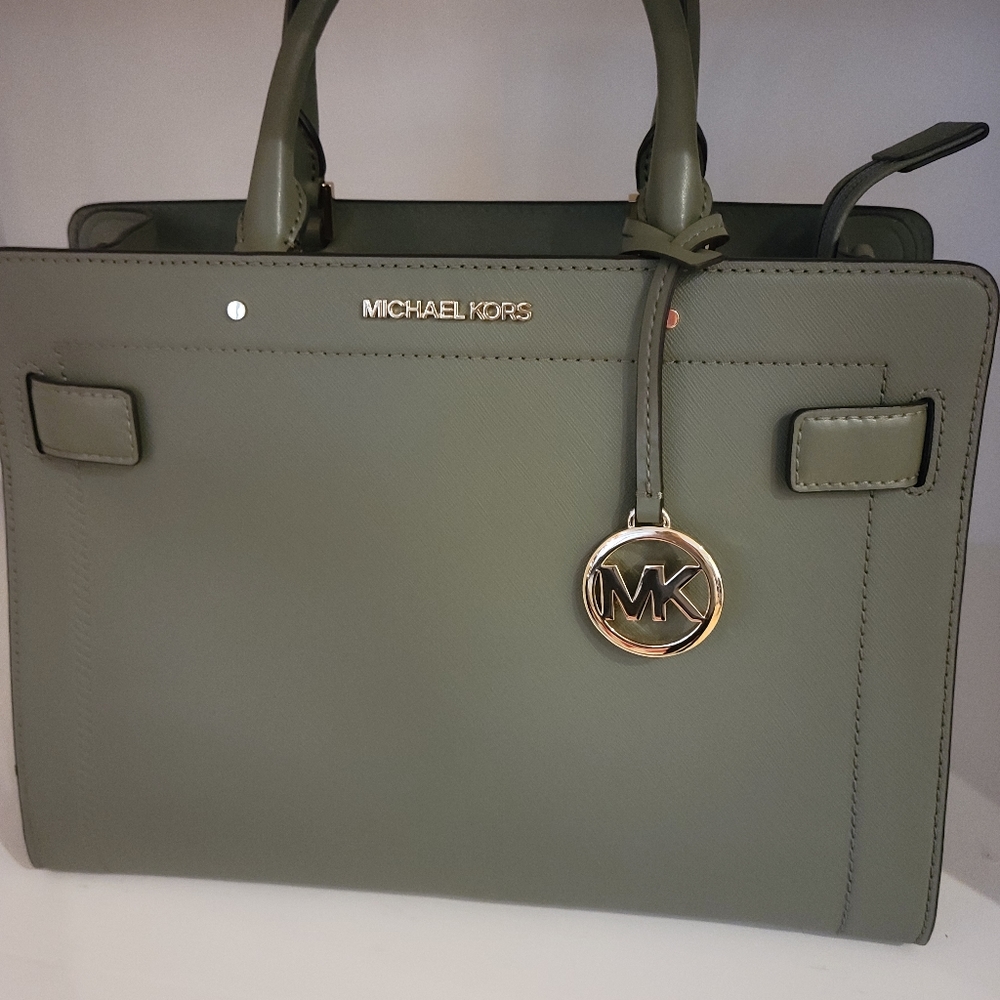 Michael Kors Rayne Medium Leather Satchel in Army Green